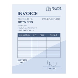 Editable Business Invoice Template - Instant Download, Printable Invoice Form