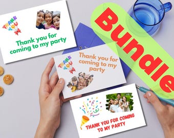 Editable Thank You Card Bundle – 3 Printable Party Favor Templates – Kids Birthday Digital Download