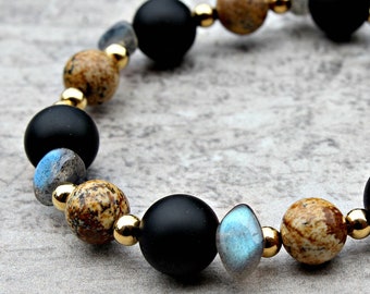 AAA Labradorite, Jasper & Black Onyx Womens Yoga Bracelet Meditation Energy Protection Power Bracelet Zen Gift Yoga Gifts