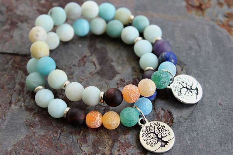 7 Chakra & Amazonite Bracelet for Woman, Birthday Gift for Friend Gift for Sister Gift for Daughter, Yoga Gift Her, BFF, Summer Bracelet image 1