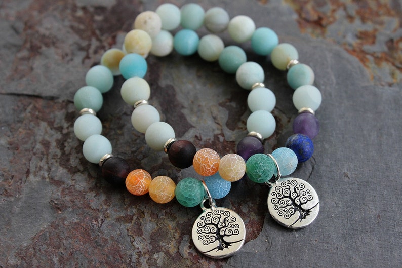 7 Chakra & Amazonite Bracelet for Woman, Birthday Gift for Friend Gift for Sister Gift for Daughter, Yoga Gift Her, BFF, Summer Bracelet image 2