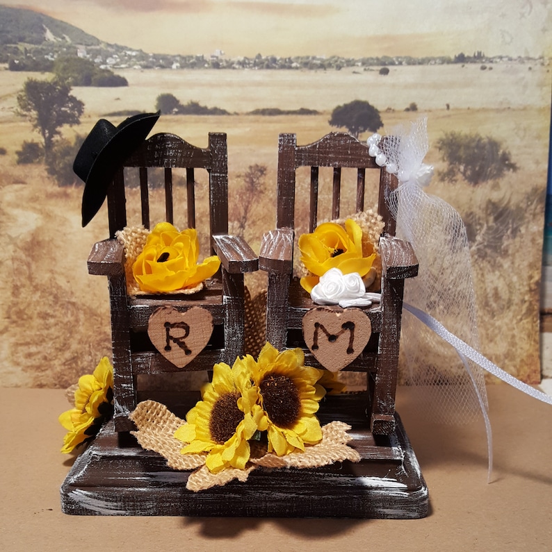 Cowboy Cowgirl Rocking Chair Cake Topper Western Cake Topper Sunflower