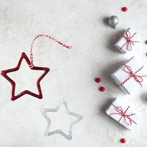 Red and White Glass Holiday Star Ornament Set