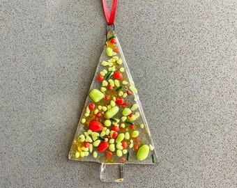 Multicolored Fused Glass Christmas Tree Ornament