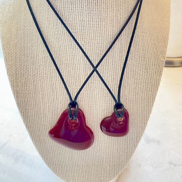 Red Heart Glass Necklace | Heart Pendant | Fused Glass Jewelry | Valentine's Day Gift