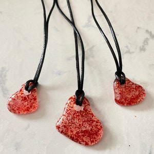 Glass Heart Necklaces in Fiery Red, Mother Daughter Set, Bridesmaid Gift