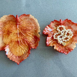 Autumn Fall Maple Leaf Dish Set, Catch All, Jewelry Dish Red Yellow Gold | Fall Decor | Nonbreakable Dish