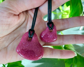 Deep Rose Fused Glass Heart Necklaces in Small or Large Mothers Day
