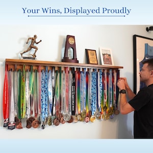 Solid Wood Medal Hanger & Trophy Shelf: Patented Sports Award Display immagine 10