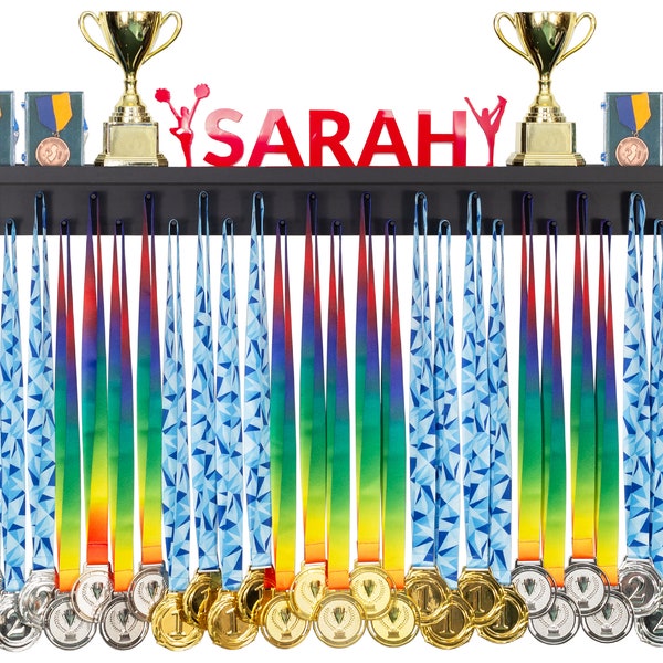 Medal Awards Rack- Custom Medal Hanger Display and Trophy Shelf-  Kids Sports Gift. The Ultimate Display Shelf for All Medals and Awards