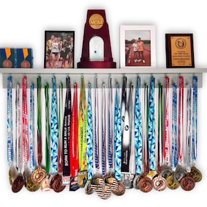 Medal Awards Rack Ultimate Medal Hanger Display and Trophy Shelf - Multi-Purpose Trophy and Medal Holder,  Solid Wood  and Patented Display