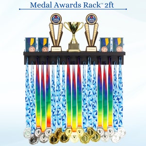 Patented Medal Display and Trophy Display Shelf Perfect Gift for All Athletes. Medals, Ribbons, Trophies, Plaques, and More. image 4