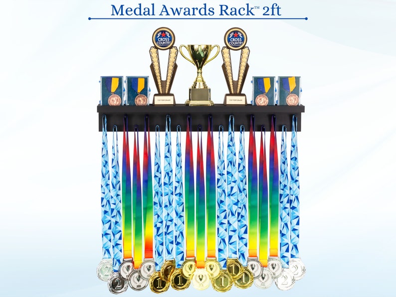 Patented Medal Display and Trophy Display Shelf Perfect Gift for All Athletes. Medals, Ribbons, Trophies, Plaques, and More. image 4