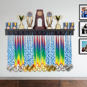 Patented Medal Display and Trophy Display Shelf Perfect Gift for All Athletes. Medals, Ribbons, Trophies, Plaques, and More. image 1