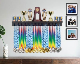 Patented  Medal and Trophy Display Shelf- Perfect Gift for All Athletes. Medals, Ribbons, Trophies, Plaques and More.