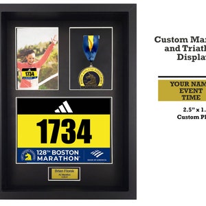 Personalized 3 in 1 Shadow Box Display for Marathons and Triathlons