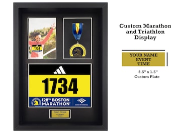 Personalized 3 in 1 Shadow Box Display for Marathons and Triathlons