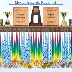 Large Wooden Medal Hanger & Trophy Shelf - 4ft Sports Award Display - Etsy