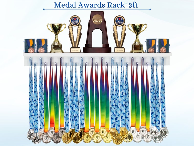 Patented Medal Display and Trophy Display Shelf Perfect Gift for All Athletes. Medals, Ribbons, Trophies, Plaques, and More. image 3
