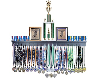 Solid Wood Medal Hanger Display & Trophy Shelf