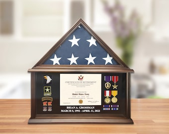 Personalized American Flag Display Case, Burial Flag, Medal, Certificate