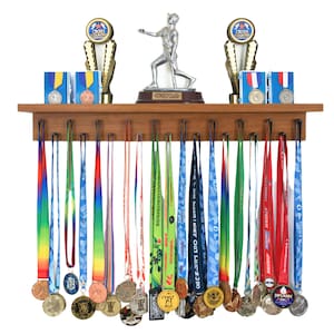 Sports Medal Display Rack: Solid Wood Trophy Shelf, 24"