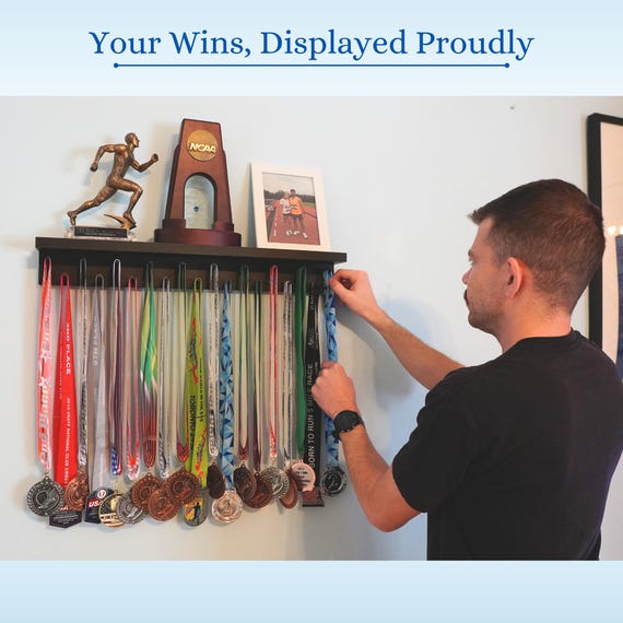 Personalized Medal Display Hanger For Athletes - Wall Mount For Up To 3 Sports, Made In USA