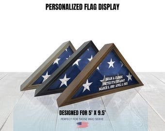 Personalized Burial Flag Display Case: Veteran Memorial (Fits 5x9.5' Flag)