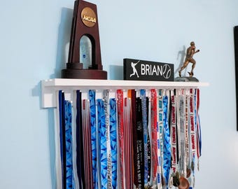 Personalized Medal Hanger & Trophy Shelf – Solid Wood Sports Display