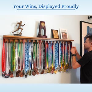 Medal Awards Rack- The Largest Medal Hanger Display- 4ft- The Ultimate Sports Medal Display and Trophy Shelf- All in 1 Display Shelf