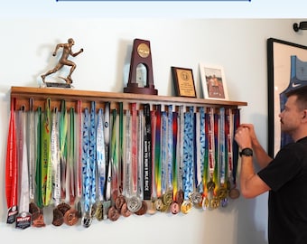 Large Wooden Medal Hanger & Trophy Shelf - 4ft Sports Award Display