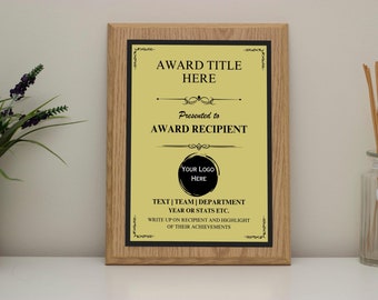 Custom Laser Engraved Award Plaque | Tan Oak Finish