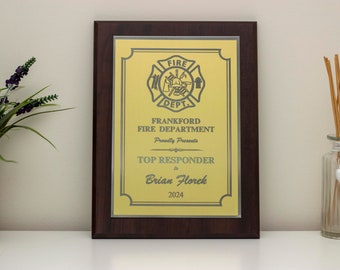 Personalized First Responders Award Plaque | High-Quality Laser Engraved Customizable Plaques | Free Engraving & Shipping | Walnut