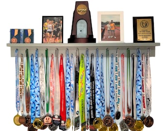 Solid Wood Medal Hanger Display & Trophy Shelf: Patented Design