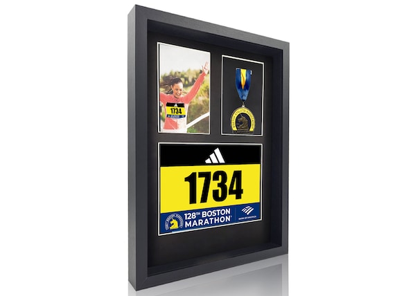 3-in-1 Medal & Bib Shadow Box Display - Frame For Marathon Medals, Race Numbers & Photos
