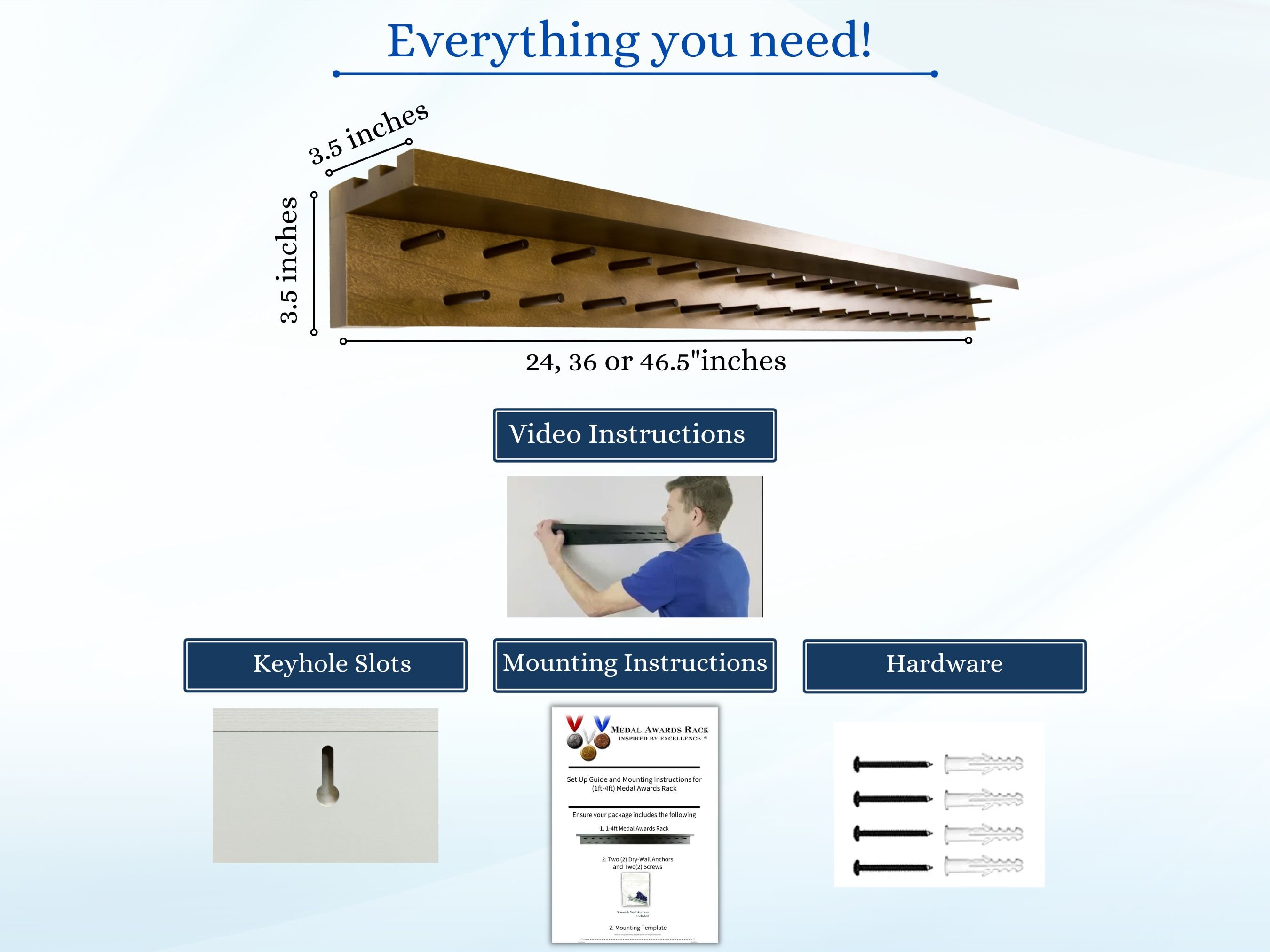 Medal Awards Rack Ultimate Medal Hanger Display and Trophy Shelf - Multi-Purpose Trophy and Medal Holder,  Solid Wood  and Patented Display