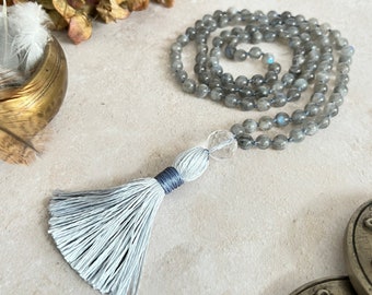 Labradorite Mala Necklace - 108 Meditation Beads - Blue Flash Labradorite Luxury Jewellery - UK Seller