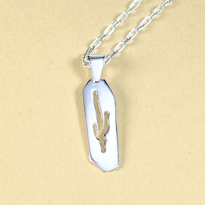 Sterling Silver Saguaro Pendant Cactus Necklace Chain Sterling Silver Chain Desert Cactus Design Cactus Cutout Pendant Handmade
