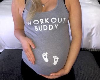 Pregnancy Announcement Shirt Pregnancy Workout Tank Pregnant Tank Pregnancy Gift Gym Buddy Tank Top Maternity Workout Tank