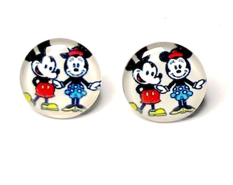 Vintage Inspired Minnie Mickey Mouse Studded Earrings, Disney Earrings, Gift for her, Disneyland earrings, Old Time Disney Minnie Mouse