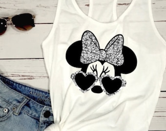 GLITTER BOW Minnie Disney Tank Tops, Minnie Mouse Disney Tank Top, Womens Disney Shirt, Minnie Mouse Disney Shirt, Gift for her, Disneyworld