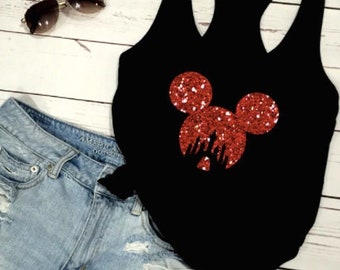 Red Glitter Disney Tank Top Shirts, Mickey Head Shirt, Mickey Shirt, Disneyworld Shirts, Disney Mickey Shirt, Disney Trip Shirt, Disneyland