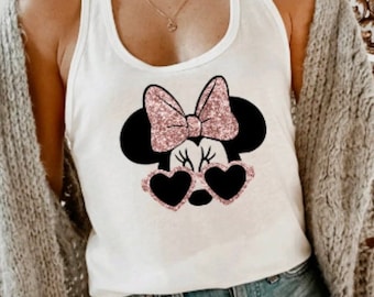GLITTER BOW Disney Tank Top, Minnie Mouse Disney Tank Tops, Racerback Muscle Tank, Womens Workout Tank, Minnie Disney Shirt, Gift for her