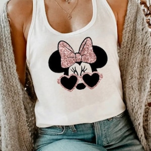 GLITTER BOW Disney Tank Top, Minnie Mouse Disney Tank Tops, Racerback Muscle Tank, Womens Workout Tank, Minnie Disney Shirt, Gift for her