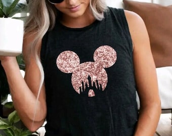 Glitter Mickey Mouse Castle Tank Top, Disney Family Shirts