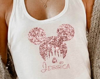 Personalized GLITTER Disney Tank, Women & Girls Matching Disney Shirt For Women Mickey Disney Top Disney World Workout Shirts, Gift for Her