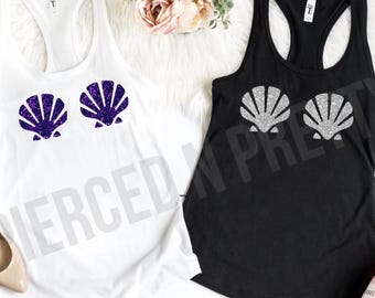 GLITTER Mermaid Tank Top - Girls Trip Tanks - Bachelorette Group Shirts - Disney Cruise Tank Top - Matching Tank Tops - Seashells