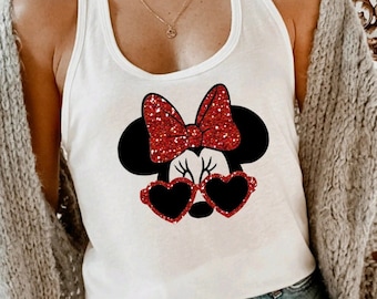 GLITTER BOW Women & Girls Disney Tank Top, Minnie Mouse Disney Castle Womens Workout Tank, Minnie Mouse Disney Shirt, Gift for her