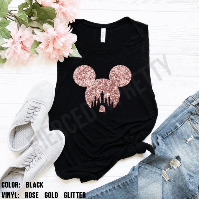 GLITTER Womens Disney Tank, Mickey Mouse Disney Castle Shirt, Womens …