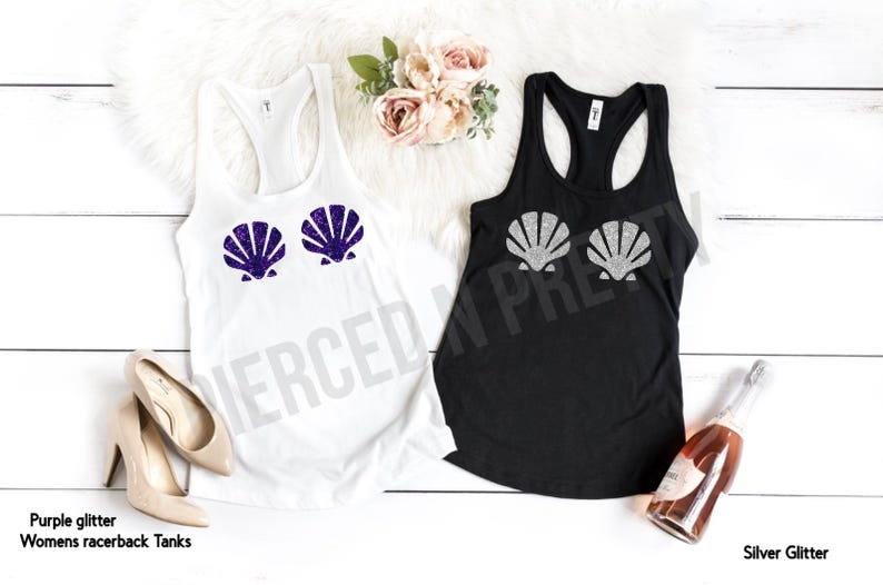 GLITTER Mermaid Tank Top Costume, Bachelorette Shirts, Girls Trip Tanks, Sea Shell Disney Tee, Ariel Little Mermaid, Matching Tanks image 4
